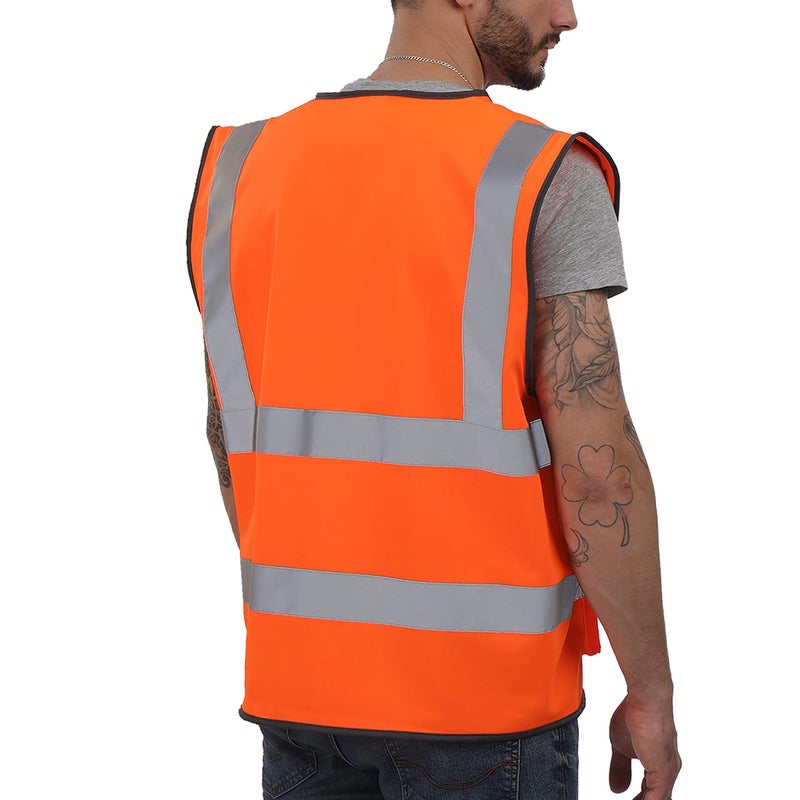 Dib Safety Reflective Vest ANSI Class 2, High Visibility Vest with Pockets and Zipper, Hi Vis Orange L - Image 2
